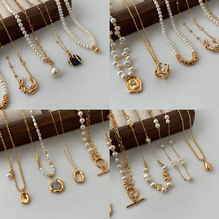 Wholesale Pearl necklace for women, light luxury, niche design, high-end feeling, collarbone chain, retro necklace, sweater chain, accessory