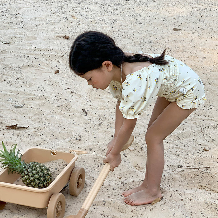 Wholesale New niche retro floral bubble sleeve quick drying swimsuit one-piece swimsuit