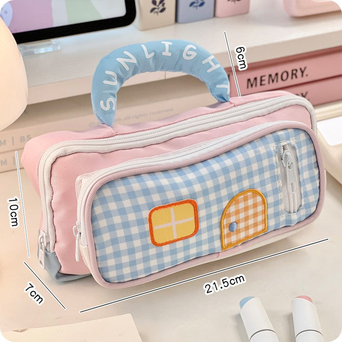 Wholesale Fabric Large Capacity Light Blue Cartoon Pencil Case For Students Back To School Gift Box