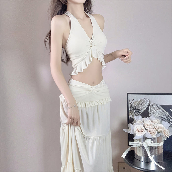 Wholesale New high-end neck hanging split long skirt beach vacation bikini three piece set