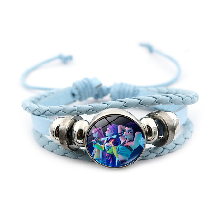 Wholesale Kpop Leather bracelet unisex pink multi-layer braided beaded hand jewelry anime surrounding