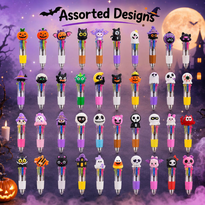Wholesale Four-Color Ballpoint Pens Soft Rubber Cap  Pumpkin/ Skull/ Bat Designs