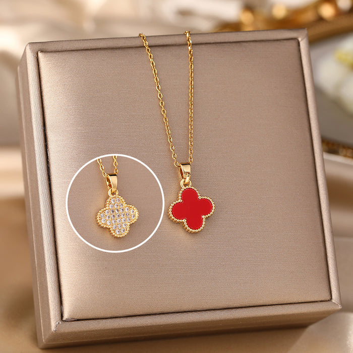 Wholesale Gold titanium steel  four-leaf clover necklace women's clavicle chain women