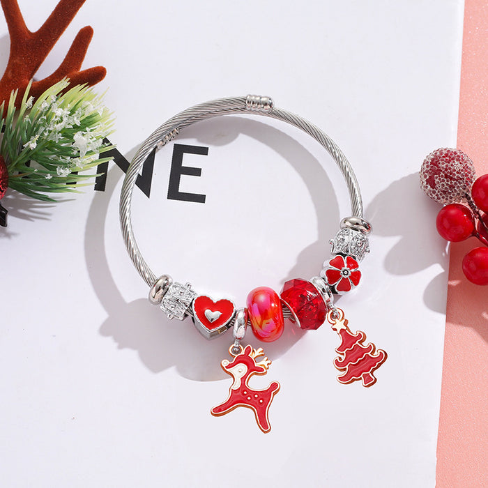 Wholesale Stainless Steel Christmas Bracelet with Elk Bell Charm Trendy Travel Souvenir Jewelry MOQ≥2