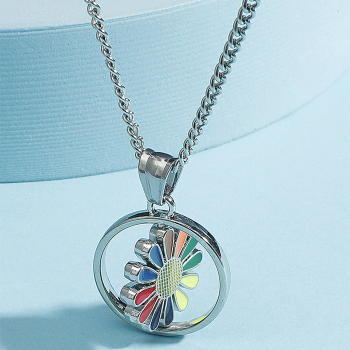 Wholesale Colorful Rotating Daisy Pendant Necklace JDC-NE-ChengHan020