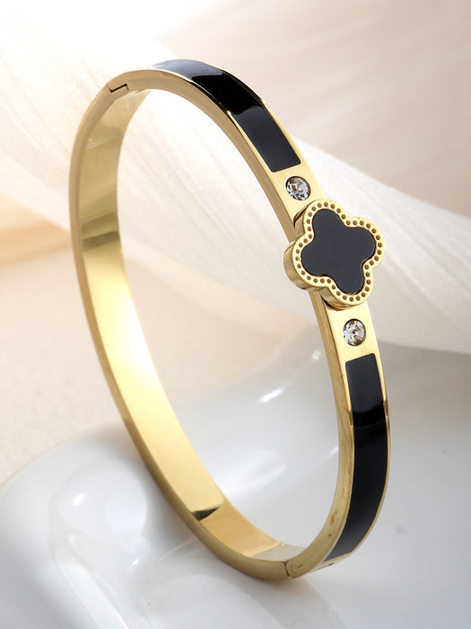 Wholesale Four-leaf clover green oil-drop bracelet titanium steel