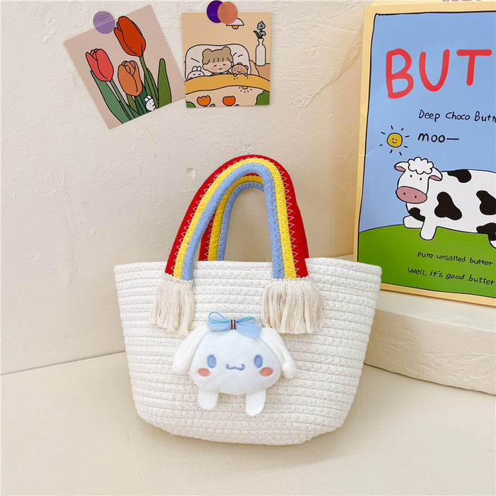 Wholesale Girls Bag Summer New Rainbow Cloud Handbag Woven Bag Large Capacity Straw Handbag