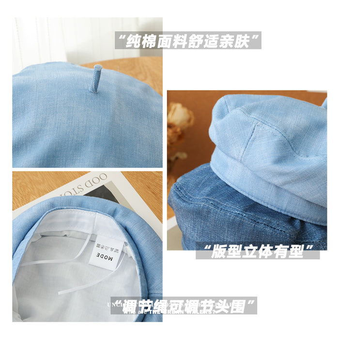 Wholesale Blue Denim Beret Girl's Painter's Hat Japanese Style Vintage Hat