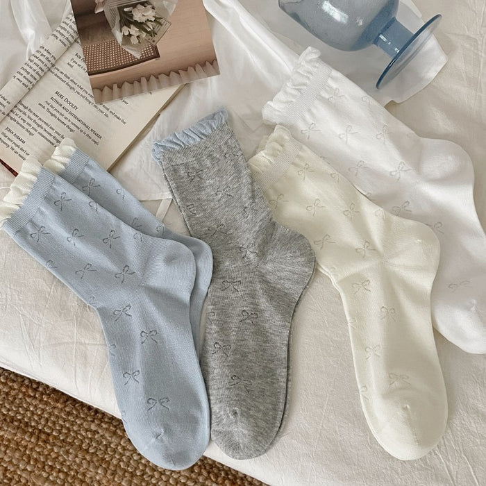 Wholesale Socks, children's thin bow, mid tube socks, versatile lace pile socks, cotton socks