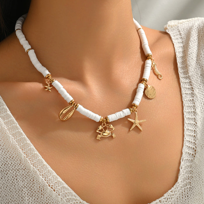 Wholesale Crabs, seahorses, starfish, seashells, soft pottery woven necklace, natural stone bracelet for women