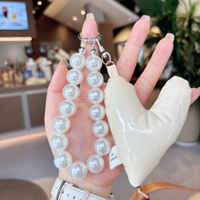 Wholesale Fashion Leather Love Pearl DIY Keychain Phone Short Hanging Chain Bag Hanging Decoration