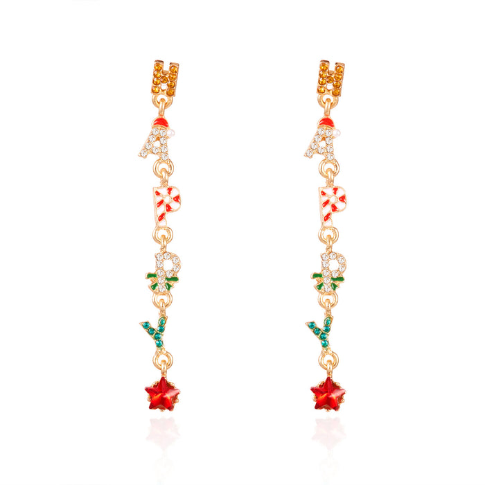 Wholesale Red Bow Rhinestone Christmas Tree Earrings Alloy Fashion Accessory Gift