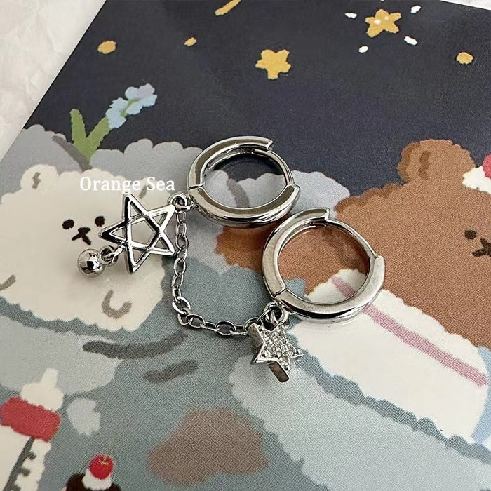 Wholesale Star Chain Double Ear Holes Ear Ring Stacked with Tassel Integrated Five-pointed Star