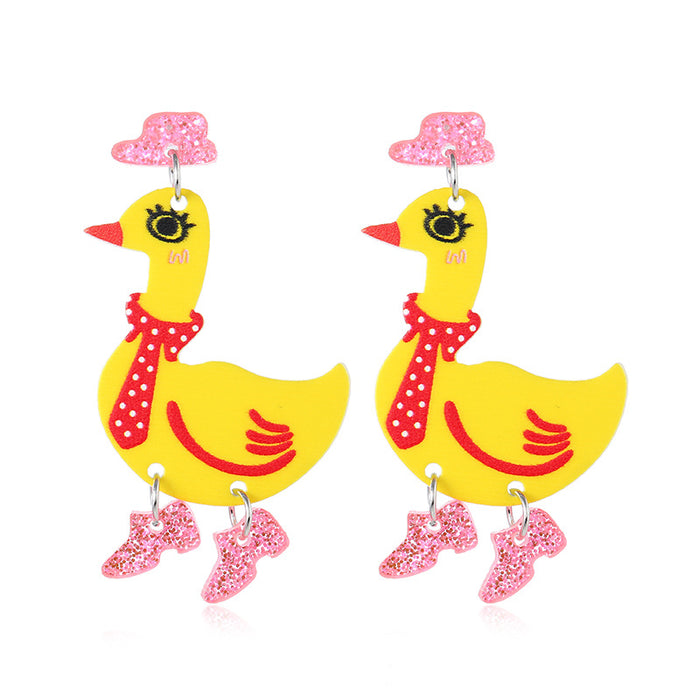 Wholesale Duck Detective cute acrylic women' s earrings European and American personality funny exaggerated earrings
