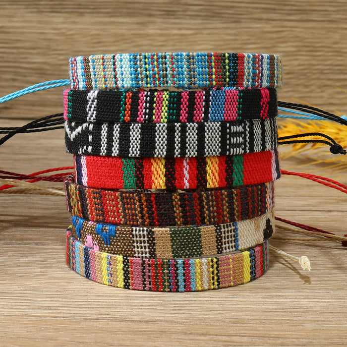 Wholesale Bohemian Cotton and Linen Fabric Braided Bracelet Colorful Ethnic Style Simple Knot Bracelet JDC-BT-XH010