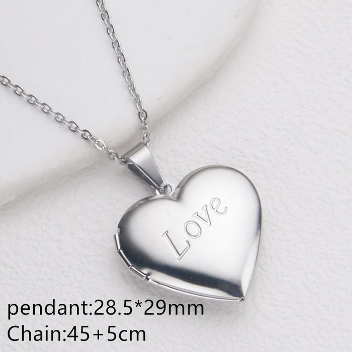 Wholesale Stainless Steel Openable Heart Shaped Pattern Photo Frame Box Necklaces JDC-NE-GSMS005