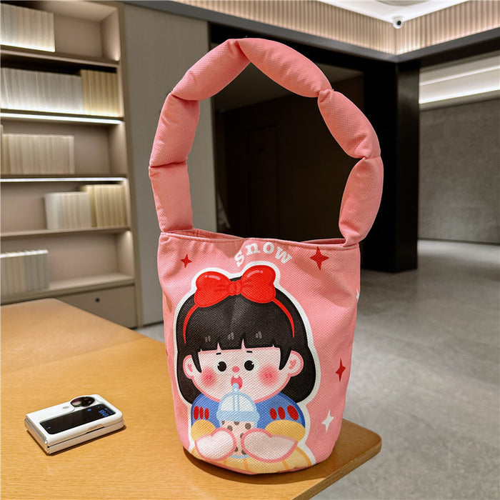 Wholesale Women's single-room bag cartoon illustration cotton-filled bucket portable underarm work travel photo bag