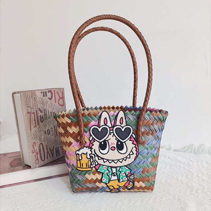 Wholesale Cartoon Woven Bag Large Capacity Work Bag Hand Woven Vegetable Basket Handbag