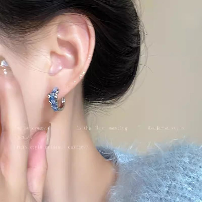 Wholesale Blue earrings for women, popular sweet and cool fashion earrings, niche design sense, high-end earrings
