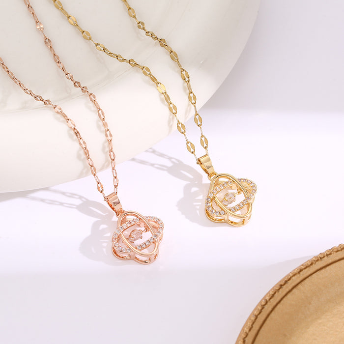 Wholesale Micro-set zircon four-leaf clover titanium steel necklace