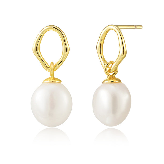 Wholesale S925 Sterling Silver Fashionable Simple Geometric Natural Baroque Pearl Earrings
