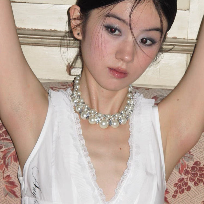 Wholesale Exaggerated with Pearl Necklace Multi-Layer Design French Cool Style Clavicle Chain