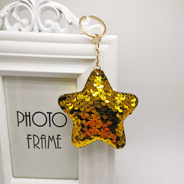 Wholesale Pentagram double-sided glitter keychain pendant