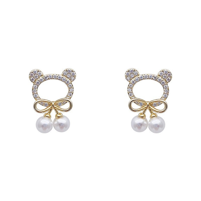 Wholesale  s925 Silver Needle  Bear Round Earrings Female Earrings Ear Jewelry