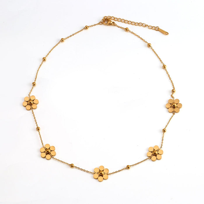 Wholesale Fashion temperament stainless steel floral daisy necklace with 6 petals and round bead chain color preservation wholesale