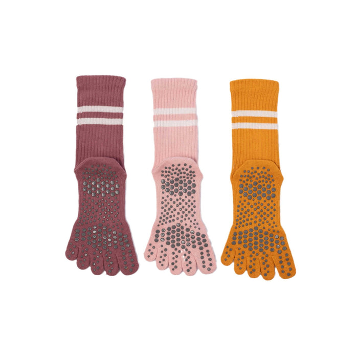 Wholesale Thickeneded Dotted Non-Slip Yoga Socks Women' s Mid-Calf Double-Stripe Five-Finger Socks Professional Sports Dance Pilates Socks