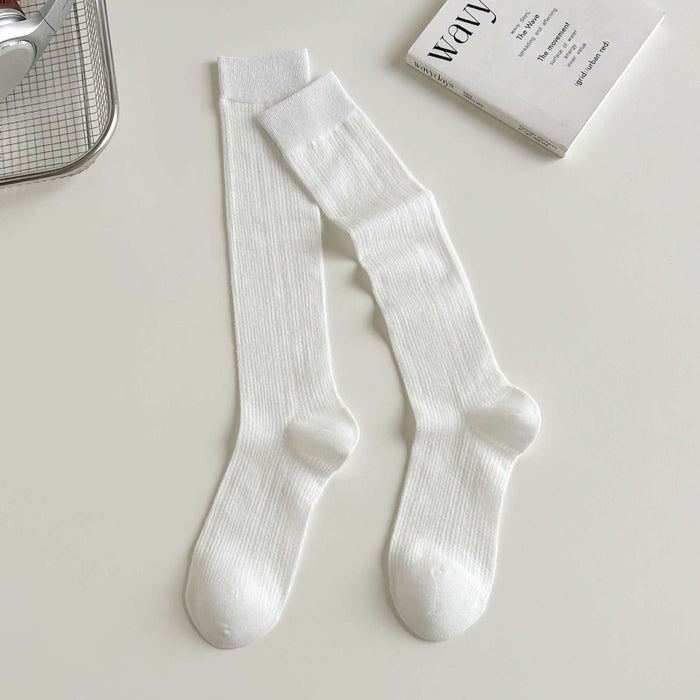 Wholesale Sweet pile socks, versatile calf socks, long tube cotton white elongated vertical striped socks