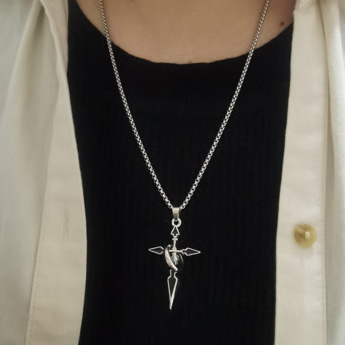 Wholesale Versatile cross pendant necklace with loop, fashionable and trendy long sweater chain pendant, titanium steel accessory