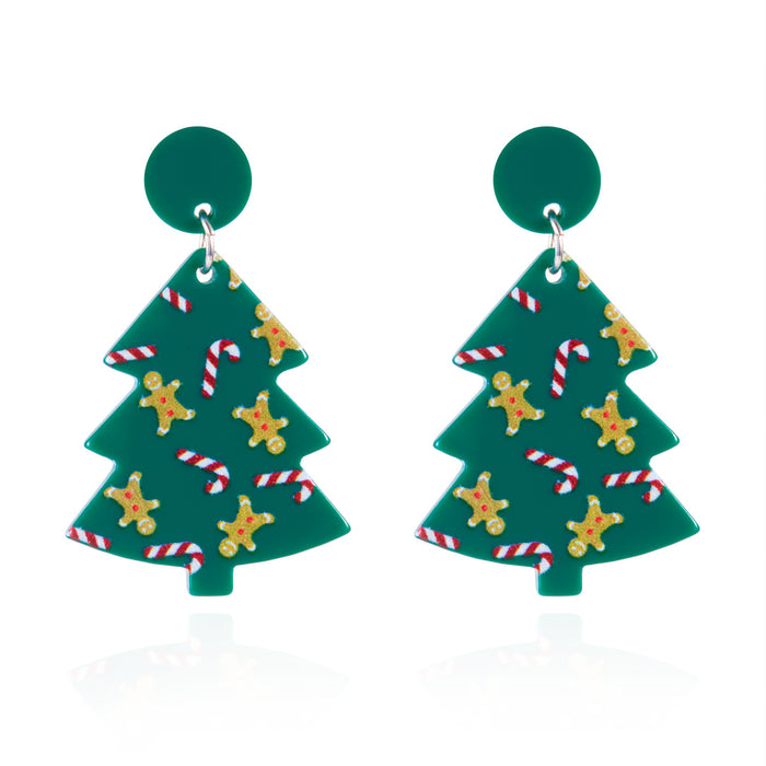 Wholesale Christmas earrings multi-color lights gingerbread man cane Christmas tree acrylic printed earrings