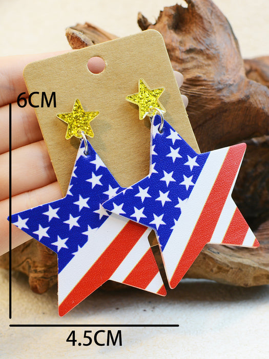Wholesale Independence Day Pentagram Wooden Earrings JDC-ES-ChenChen003