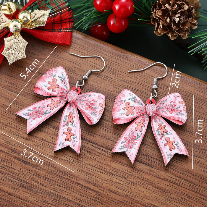 Wholesale Christmas gingerbread man Christmas tree bow pendant earrings