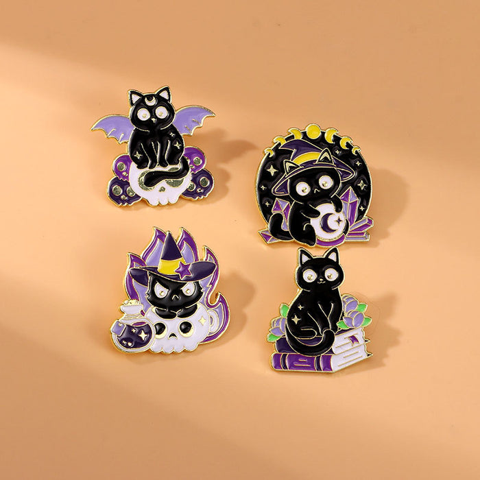 Wholesale Oil dripping alloy brooch black cat magician cat small animal schoolbag accessories clothes decoration cartoon badge