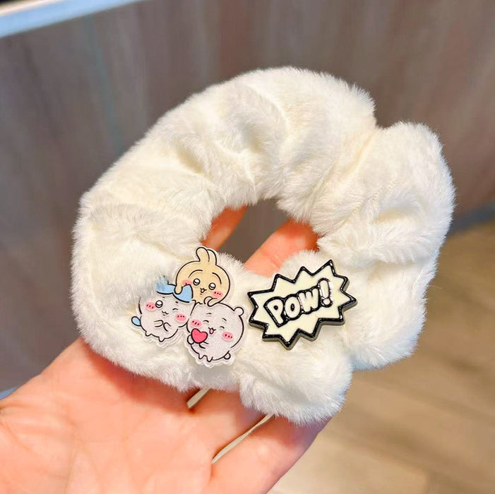Wholesale Cute cartoon plush hair tie with letters for girls.