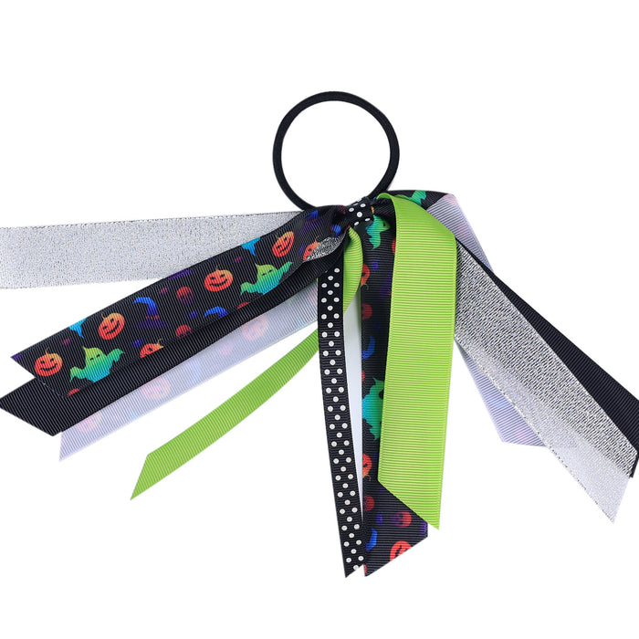 Wholesale Children' s Ribbon Hair Ring Girls  Color Split Hair Rope Pumpkin Pattern Rubber Band Hair Accessories