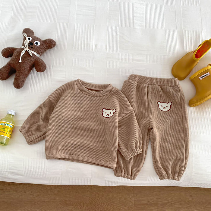 Wholesale Cute Cartoon Bear Head Long Sleeve Sweatshirt Trousers Baby Suit JDC-BC-WeiNiS011