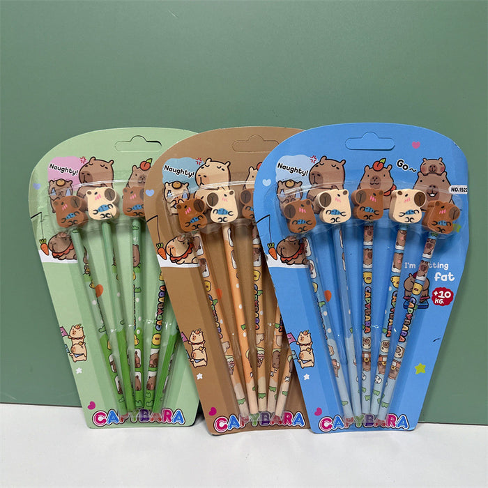 Wholesale Pen cap eraser, wooden pencil, capybara pencil set, capybara cub writing pen combination