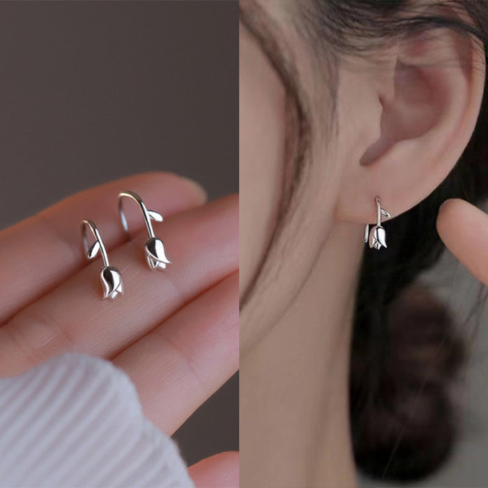 Wholesale silver Tulip sweet stud earrings niche light luxury high-grade flower earrings