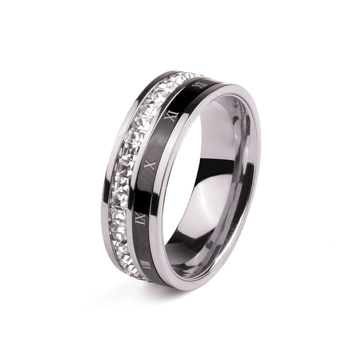 Wholesale Personalized stainless steel rotatable single row square diamond temperament food ring