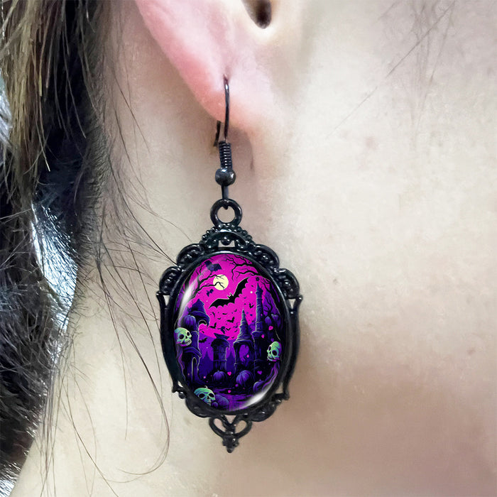 Wholesale  Bat Oval Skull Earrings Blood Moon Earrings Pumpkin Moon Deep Woods Black Earrings