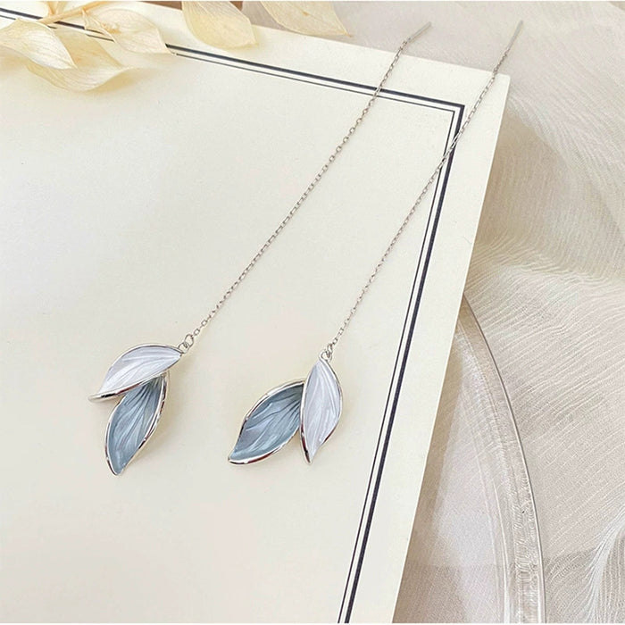 Wholesale Leaf ear line long tassel leaf new temperament ear line ear jewelry silver ear nail