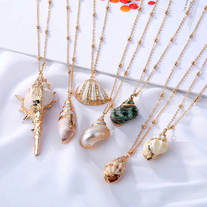 Wholesale Bohemian Beach Style Shell Pendant Necklace Gold Plated Edge Jewelry Accessory MOQ≥2