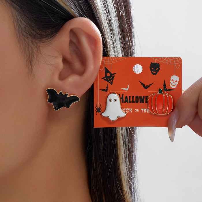 Wholesale  Drip Oil Pumpkin Ghost Bat Jewelry Set Alloy Necklace Earrings Ring