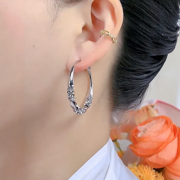 Wholesale Earrings with diamond patterned smooth surface earrings, light luxury temperament, circle personality, exaggerated earrings