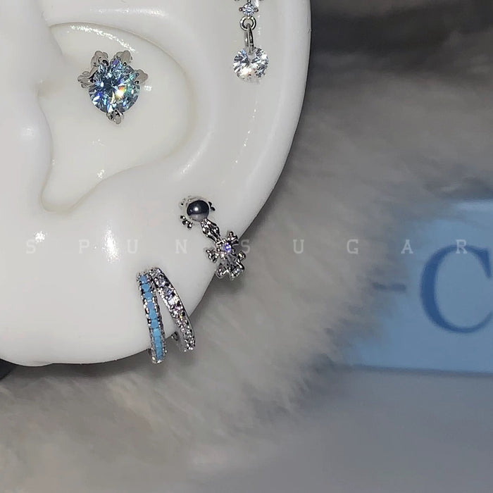 Wholesale  Blue Cross Snowflake Drop Ear Bone Nail Titanium Steel U-shaped Cross Ear Ring Stacked with Double Blue Earrings for Women