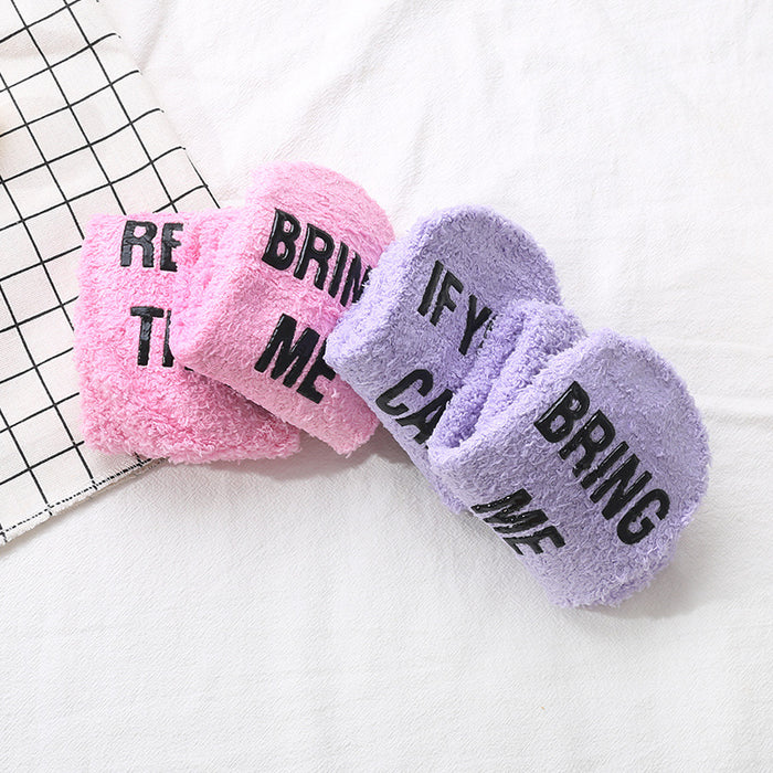 Wholesale Glass socks with adhesive letter design, coral fleece socks that won't fall off, plush socks