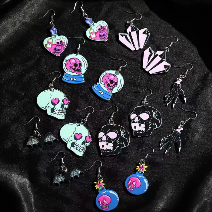Wholesale  Series Earrings Dark Skull Heart-shaped Earrings Funny Bat Exaggerated Earrings
